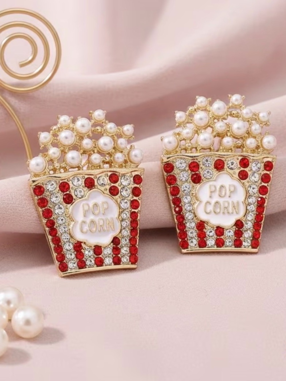 Pearl & Crystal Popcorn Stud Earrings - Picture 2 of 4